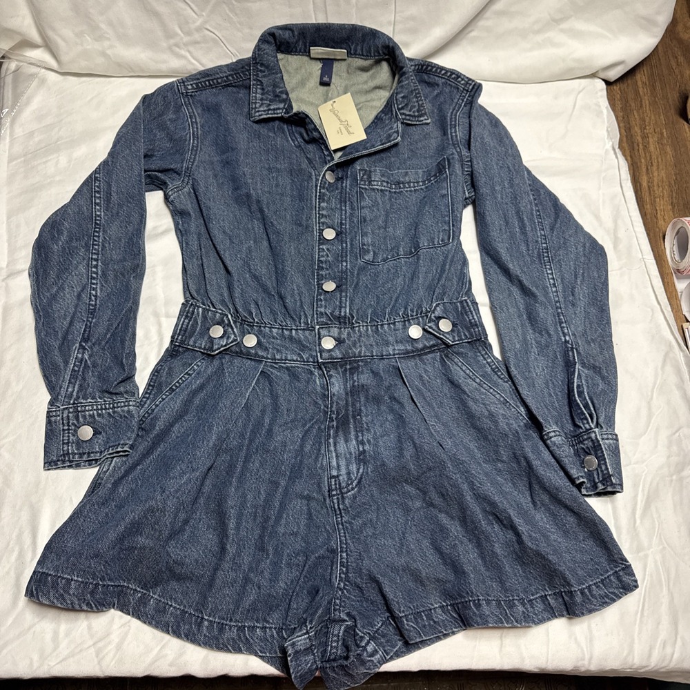 Universal Thread Womens Denim Jean Long Sleeve Romper Size 6 Blue Dark Wash NWT